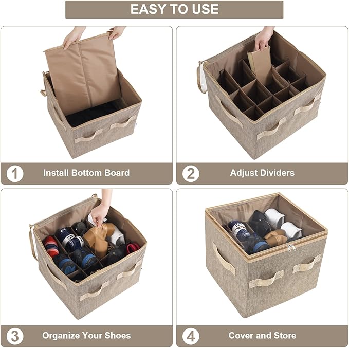 Moteph Shoe Organizer for Closet - Shoe Storage Organizer for Closet Organization with Clear Cover & Adjustable Dividers, Shoe Rack & Basket - (Light Brown, Small - 12 Pairs)