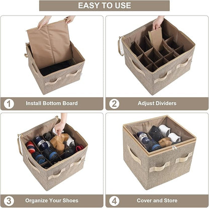 Moteph Shoe Organizer for Closet - Shoe Storage Organizer for Closet Organization with Clear Cover & Adjustable Dividers, Shoe Rack & Basket - (Light Brown, Small - 12 Pairs)