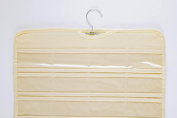 Bloss Hanging Jewelry Organizer, Double Sided 80 Pocket Jewelry Chain Storage Bag 2 Layer of Fabric Jewelry Organizer Holder for Necklace Bracelet Earring Ring Chain(Beige)