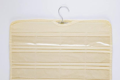 Bloss Hanging Jewelry Organizer, Double Sided 80 Pocket Jewelry Chain Storage Bag 2 Layer of Fabric Jewelry Organizer Holder for Necklace Bracelet Earring Ring Chain(Beige)