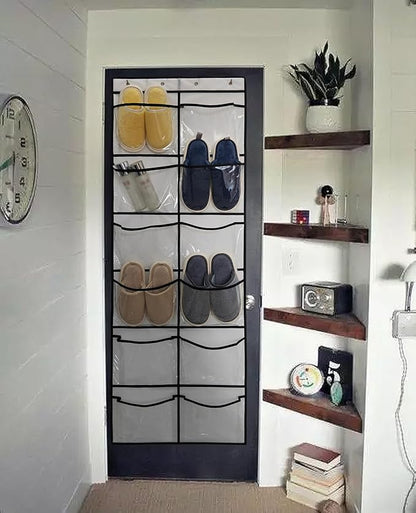 Clear Crystal 1 Pack 12Pockets Large Hanging Shoe Organizer Over The Door Shoe Rack for Closet Door Storage Shoe Holder Hanger, 4Hooks, White (59'' x 21.6'')