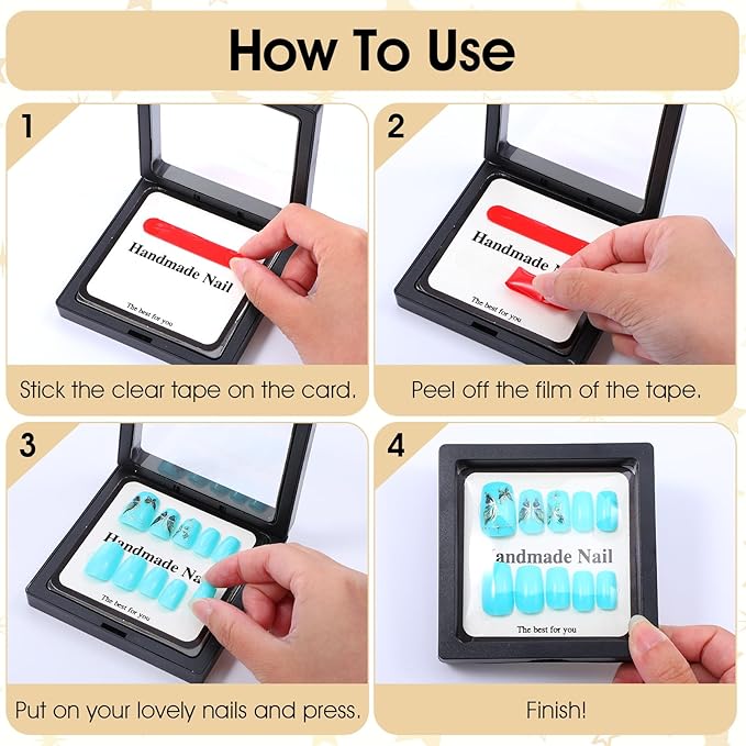 30 Pcs Press on Nail Box Packaging with Display Cards & Adhesive Tapes, Press on Boxes for Nails Packaging Storage Organizer Case for Artificial Nails Salon Business Display (Black)