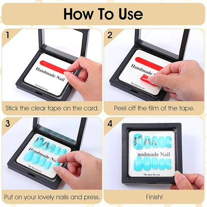 30 Pcs Press on Nail Box Packaging with Display Cards & Adhesive Tapes, Press on Boxes for Nails Packaging Storage Organizer Case for Artificial Nails Salon Business Display (Black)