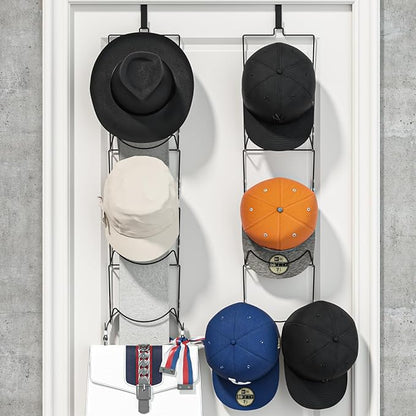 LINFIDITE 10 Pack Hat Rack Hanger Holder Organizer Flexible Multi Hook Wall Mounted Over Door Baseball Cap Display Storage Rack Cap Holder, Closet HangingStorage Rack w Hanging Hook Black