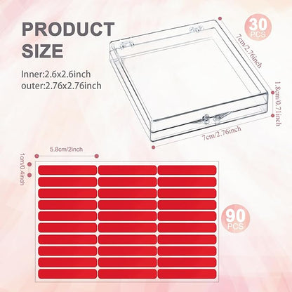 30Boxes 2.75 * 2.75 IN Press On Nail Packaging Storage Box and 90pcs Adhesive Tabs - Acrylic Organizer Case for Artificial Nail for Nail Business Supplies (Clear, S)