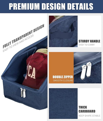 Livelab Hat Organizer for Baseball Caps, Hat Storage Holder Container for Closet Hold Hats with Clear Window, Hat Boxes for Home Storage | 2Pcs Blue