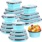 Yaomiao 16 Pack Collapsible Food Storage Containers with Lid Foldable 8 Pcs Rectangle Storage Bowl and 8 Pcs Round Silicone Food Bow for Lunch Camping Rv Accessories Microwave Freezer(Gray, Blue)
