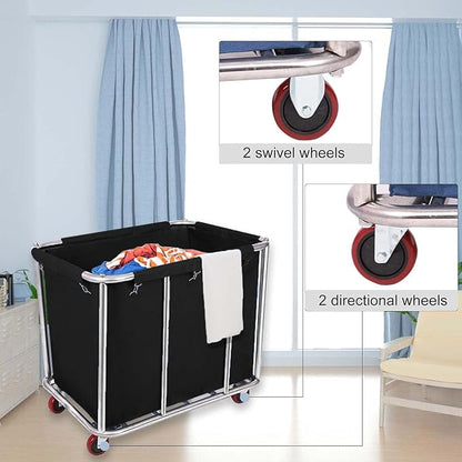 105 Gal Rolling Laundry Basket, Commercial 400L Large Capacity Heavy Duty Clothing Laundry Cart with Stainless Steel Frame and Removable Bag