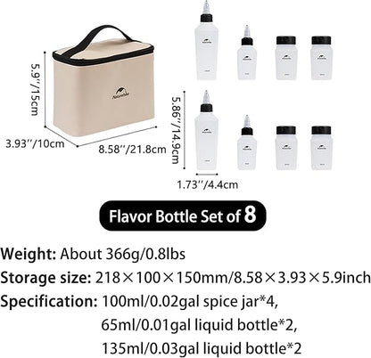 windhike Naturehike PP 6/8 Pcs-Set Travel Spice Containers, Camping Spice Kit with Separable Storage Bag, Portable Anti-leakage Design Spice Condiment Dispenser for Picnic BBQ Backpacking Hiking (8)