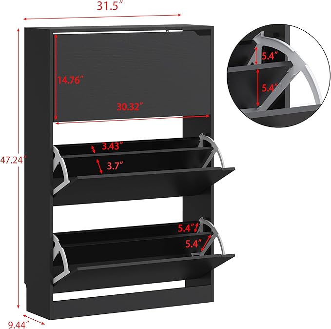 HUANLEGO Shoe Storage Cabinet for Entryway, Black Shoe Cabinet with 3 Flip Drawers Hidden Shoe Storage Modern Shoe Rack Storage Organizer for Entryway,Closet, Living Room,Hallway…