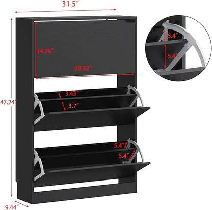 HUANLEGO Shoe Storage Cabinet for Entryway, Black Shoe Cabinet with 3 Flip Drawers Hidden Shoe Storage Modern Shoe Rack Storage Organizer for Entryway,Closet, Living Room,Hallway…