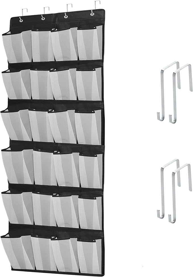 Over The Door Shoe Organizers with 24 Mesh Pockets Shoe Organizer Storage Hanging SimpleHouseware Shoe Holder for Rack (White Black)