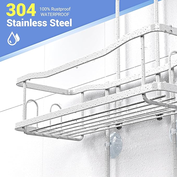Aitatty Hanging Shower Caddy Bathroom Organizer: Rustproof Shower Shelf Racks Over Shower Head - No Drilling Inside Bath Shower Rack Shelves Over Showerhead for Shampoo with Soap Holder White