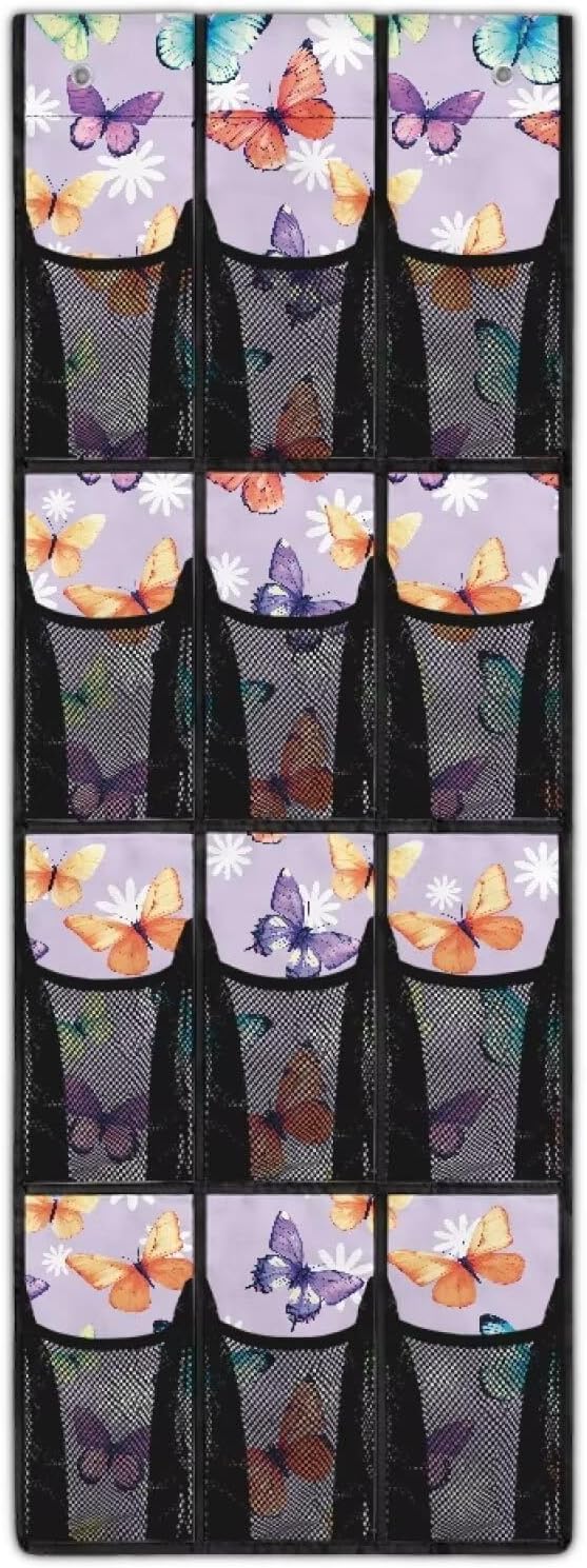 Butterfly Daisy Hanging Over the Door Shoe Organizer,Quick Dry Shoe Storage Hanging Bag,Over The Door Organizer,Small Hanging Shoe Rack for Closet,Stable Spice Rack for Kitchen