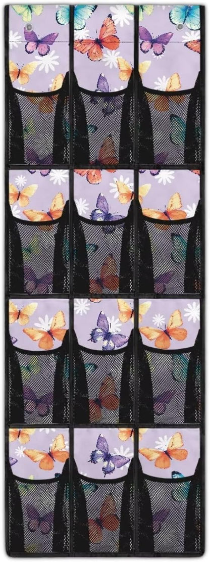 Butterfly Daisy Hanging Over the Door Shoe Organizer,Quick Dry Shoe Storage Hanging Bag,Over The Door Organizer,Small Hanging Shoe Rack for Closet,Stable Spice Rack for Kitchen