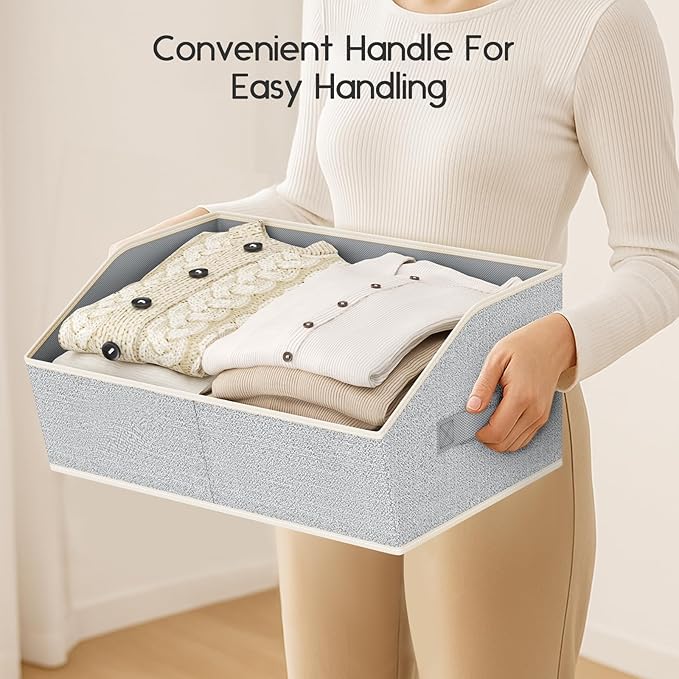 Homsorout Large Closet Organizers and Storage Bins - 6 Pack Trapezoid Storage Baskets for Shelves, Foldable Fabric Baskets with Handles Ideal for Closet, Basket, Wardrobe and Shelf Storage, Light Grey