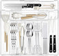 Expandable Silverware Organizers for Kitchen Drawer, Clear Utensil Drawer Organizer Tray, Adjustable Cutlery Flatware Holder for Spoon Fork Knife, Plastic Spatula Tools Gadgets Storage Divider