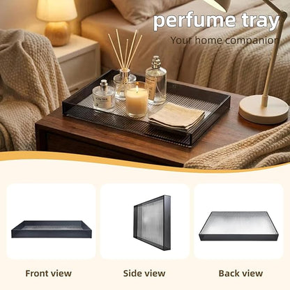 12"x8"Bathroom Vanity Tray for Counter,Black Acrylic Perfume Tray for Dresser,Kitchen soap Dispenser Tray,Coffee Table Tray Decor,Lucite Jewelry Candle Valet Tray,Toilet Organizer
