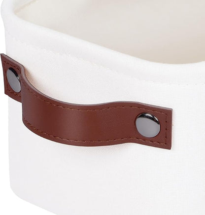 Small Fabric Storage Bins, 15x6x5 inch Narrow Storage Baskets 4-Pack Long Storage Basket for Organizing with Handles, Decorative Basket for Closets, Shelves, Toilet Paper, Off White
