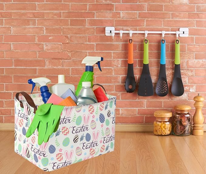 Rectangular Easter baskets , Kids Easter Basket Organizer.Cute Storage Basket with Handles.Boys and Girls,Easter Bunny Eggs Decor,Books,Easter Gifts . (Easter bunny eggs)