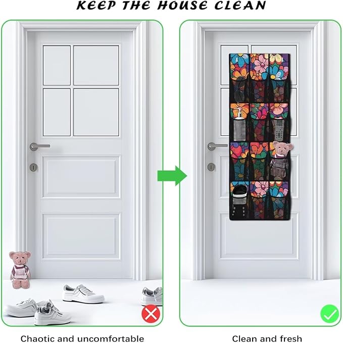 Colorful Flower Over The Door Shoe Storage,Back of Door Shoe Organizer,Hanging Garage Storage Rack,Hanging Shoe Organizer,Classroom Headphone Storage,Over The Door Shoe Organizer