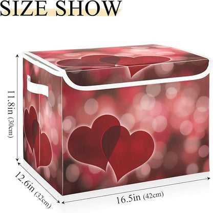 senya Valentines Baskets Collapsible Storage Bins with Lids, Hearts Bokeh Effect Storage Boxes Clothes Baskets for Organizing