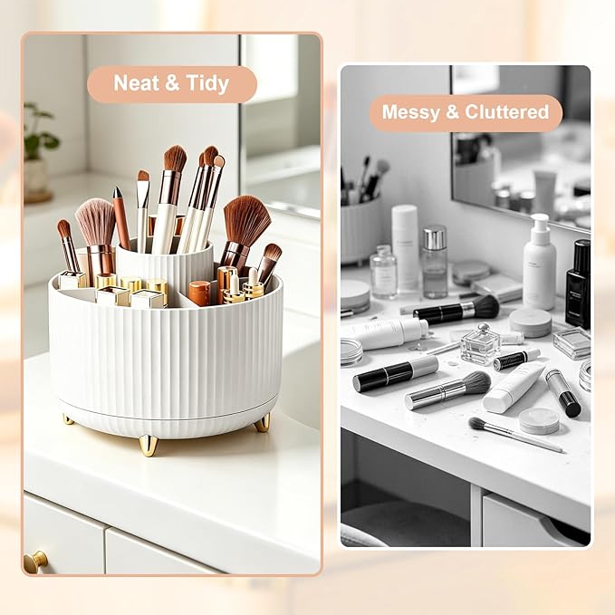 Makeup Brush Holder, Makeup Brush Organizer Countertop, Skincare Makeup Cosmetic Perfume Organizer Storage Box Case for Vanity Bathroom Countertop(White)