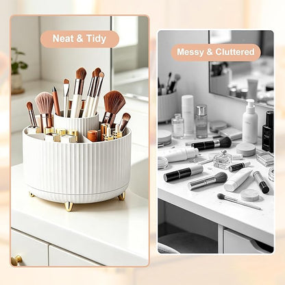 Makeup Brush Holder, Makeup Brush Organizer Countertop, Skincare Makeup Cosmetic Perfume Organizer Storage Box Case for Vanity Bathroom Countertop(White)