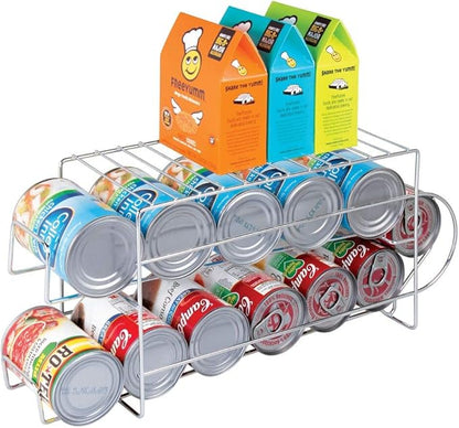 mDesign 2-Tier Metal Wire Standing Pop/Soda and Food Can Dispenser Storage Rack Organizer with Top Shelf for Kitchen Pantry, Countertop, Cabinet - Holds 12 Cans - Chrome