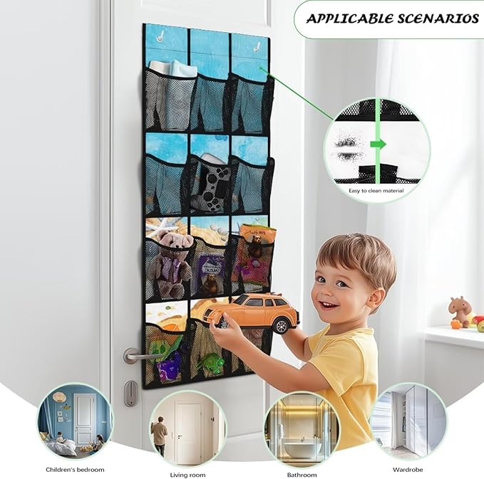 Beach Starfish Design Space Saving Hanging Shoe Organizer,Entryway Bedroom Bathroom Storage Bags with 12 Mesh Large Pockets Waterproof Reusable