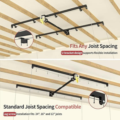 Garage Ceiling Storage Racks – 4x8 FT Overhead Garage Storage Rack with Safety Lock, Heavy-Duty Ceiling Mounted Lift System and Storage Organizer, Ideal for Maximizing Overhead Space, 325 lbs Capacity