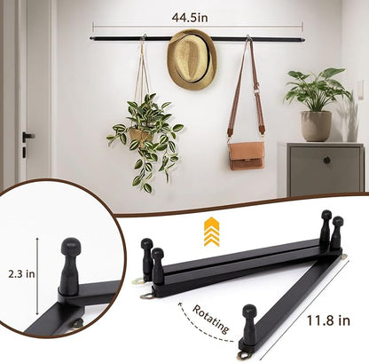 Qiannhee 2 Pack Wooden Hat Rack,Wall Mounted Expandable Cap Organizer with 5 Hooks,Solid Wood Hat Holder for Baseball Caps, Flexible Hanger for Entryway Bedroom Garage Decor (Black)