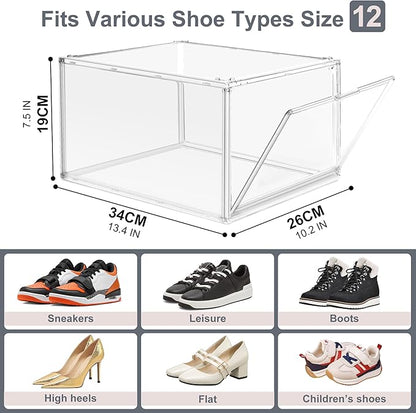 Clear Acrylic Shoe Boxes Organizer, Extra-Thick Reinforced Stackable Shoe Storage with Magnetic Door, Foldable Dust-Proof Display Cases for Closet & Entryway, Fits up to Men’s 12, Crystal Clear 1 Pack