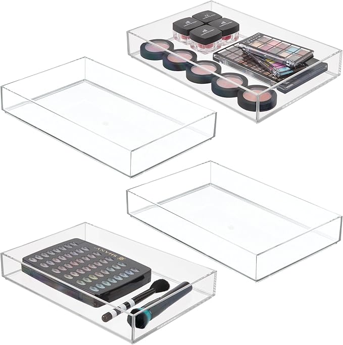 iDesign Makeup Drawer Organizer Tray for Vanity or Bathroom Countertop - Set of 4 Clear