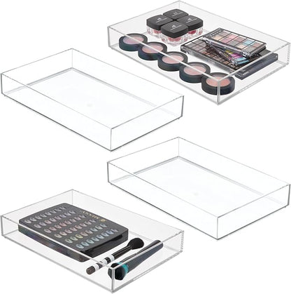 iDesign Makeup Drawer Organizer Tray for Vanity or Bathroom Countertop - Set of 4 Clear