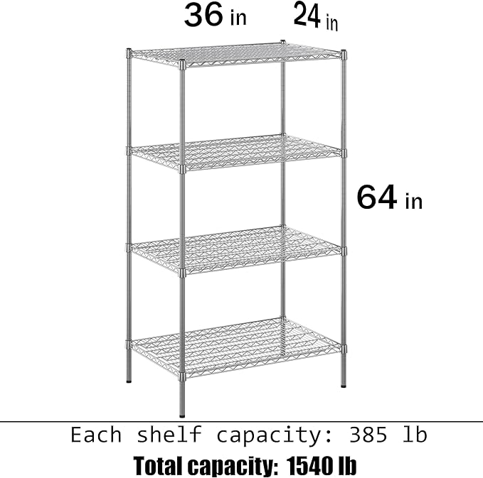 24" Deep x 36" Wide x 64" Height Wire Shelving Kit | 4-Tier | NSF Commercial Storage Rack Unit