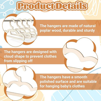 10 Pcs Wooden Hangers for Baby Closet, 8.6 inch Cute Wood Clothes Hangers, Anti-Slip Closet Organizer for Kids