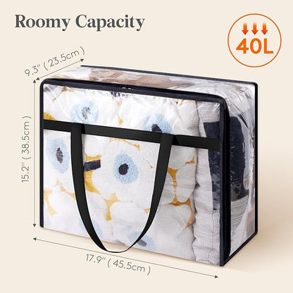 Lifewit 3 Pack Clear Clothes Storage Bags, 40L Plastic Blanket Storage Bag, Vinyl Foldable Moving Bags with Zipper, Closet Organizers and Storage Containers for Bedding, Duvet, Comforter