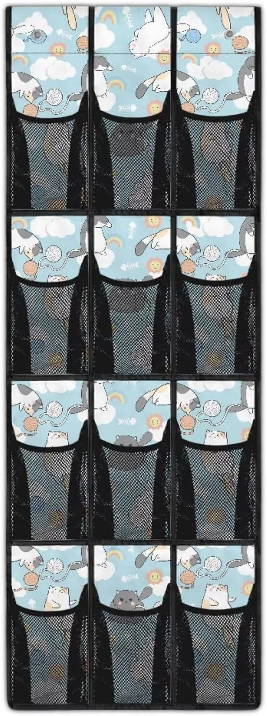 Cute Cat Over The Door Shoe Organizer Mesh Fabric Door Hanger Organizer for Kids Room Space Saving Shoe Holder Hanger Easy to Install Rainbow Wall Hanging Storage for Closet