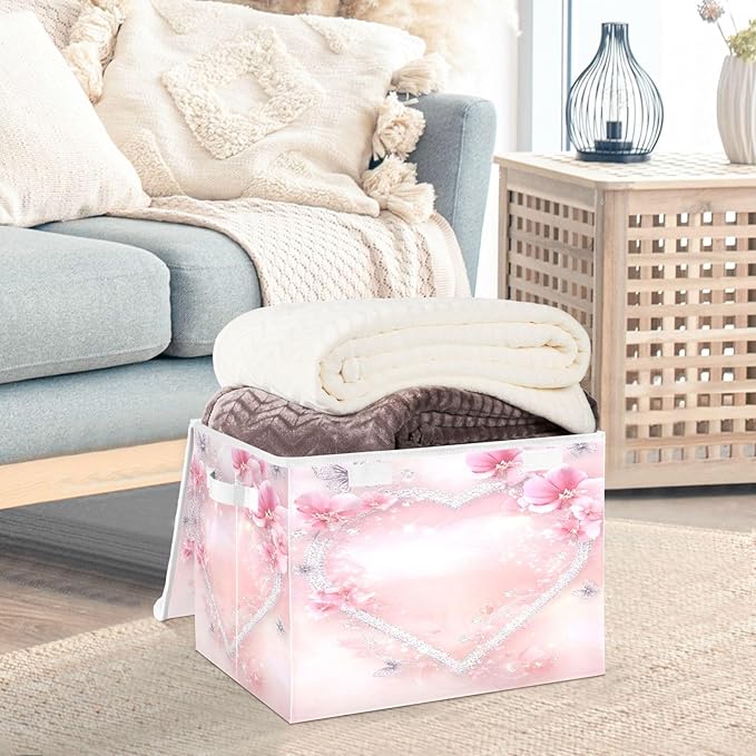 senya Valentines Baskets Collapsible Storage Bins with Lids, Love Butterfly Storage Boxes Clothes Baskets for Organizing