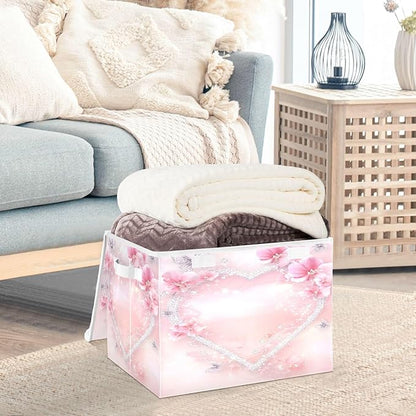 senya Valentines Baskets Collapsible Storage Bins with Lids, Love Butterfly Storage Boxes Clothes Baskets for Organizing