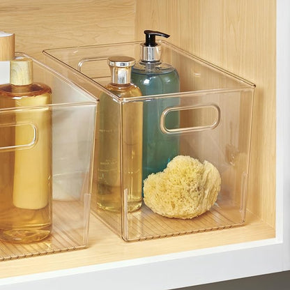 iDesign Storage Bins with Handles - Organizer Bins for Kitchen, Pantry, Bathroom, or Home Office - Set of 2 - Clear