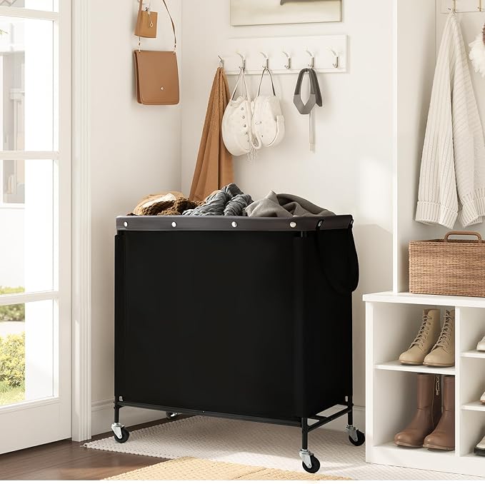 StorageWorks 3 Section Laundry Hamper, Rolling Laundry Cart with Wheels and Handles, Laundry Room Double Sorter for Organizer and Storage, 31.7 Gal(120L), Black