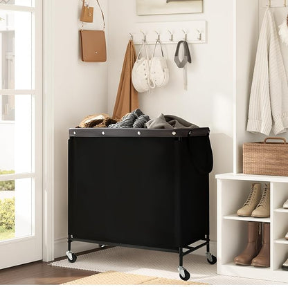 StorageWorks 3 Section Laundry Hamper, Rolling Laundry Cart with Wheels and Handles, Laundry Room Double Sorter for Organizer and Storage, 31.7 Gal(120L), Black