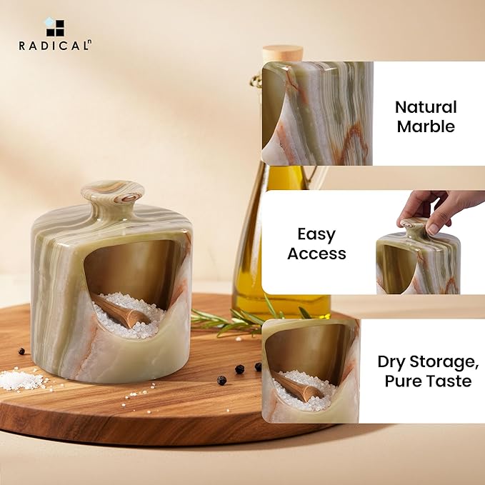 Radicaln Marble Salt Cellar 4.5" Inch Green Handmade Salt Jar & Table Pig Salt Cellar Storage For Kitchen Countertop, Ideal Salt Container, Salt Dish & Sugar Bowl For Table