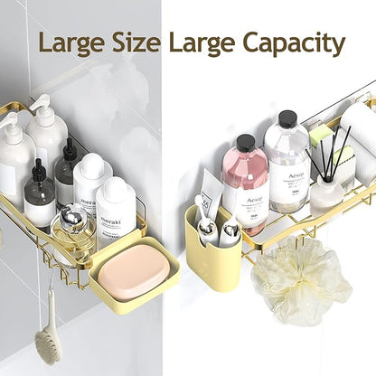 NESOMI Shower Caddy Adhesive Shower Organizer 7-Pack, Rustproof Stainless Steel Bathroom Shelves, Large Capacity No-Drill Rack Storage Accessories with Soap Dish Toothbrush Holder Hooks