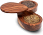 Wooden Salt Box & Pepper Storage Bowls With Swivel Lid Container And Pepper Boxes,Double Swivel Wooden Spice Box/Dabba Racks For Kitchen,Size: 5.75 X 4 X 3.75 Inch,400 Milliliter - Brown