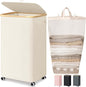 Goodpick Laundry Basket with Wheels, Large Laundry Hamper with Lid 100L Clothes Hamper with Removable Laundry Bag Collapsible Dirty Clothes Basket for Laundry Room, Bedroom, Beige