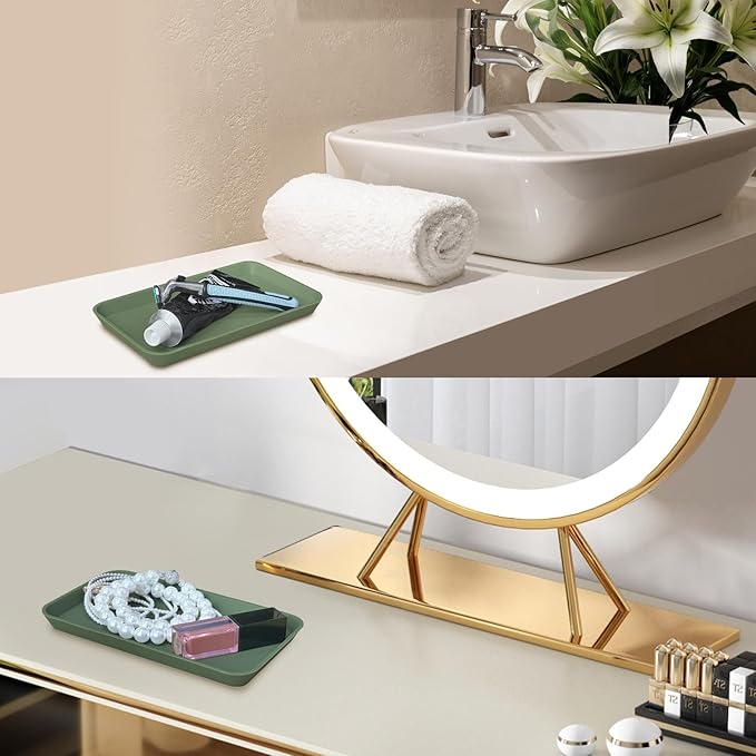 Countertop Vanity Tray, Bathroom Silicone Shatterproof Tray, Soap and Sponge Holder for Kitchen Sink Toilet Tank, Bathroom Holders for Counter, Perfume Candle Key Valet - Green