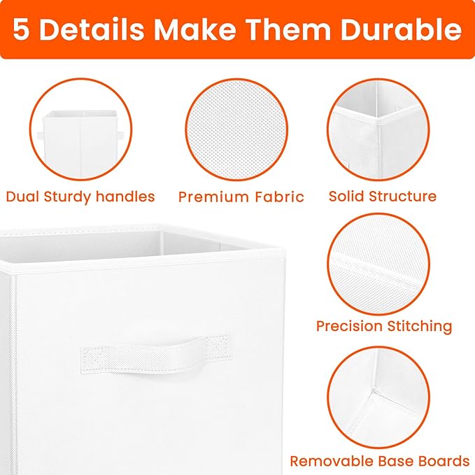 Criusia Storage Cubes, 11 Inch Cube Storage Bins for Shelves Closet Nursery Bedroom - 10 Pack Collapsible Baskets with Handles - Fabric Bins for Organizing Clothes Blanket Toys (White)